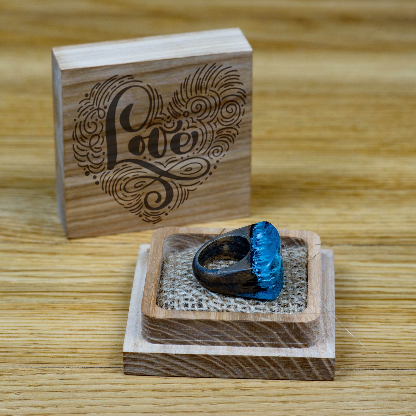 Aurora Borealis Resin Ring: Handmade Oak Wood Band