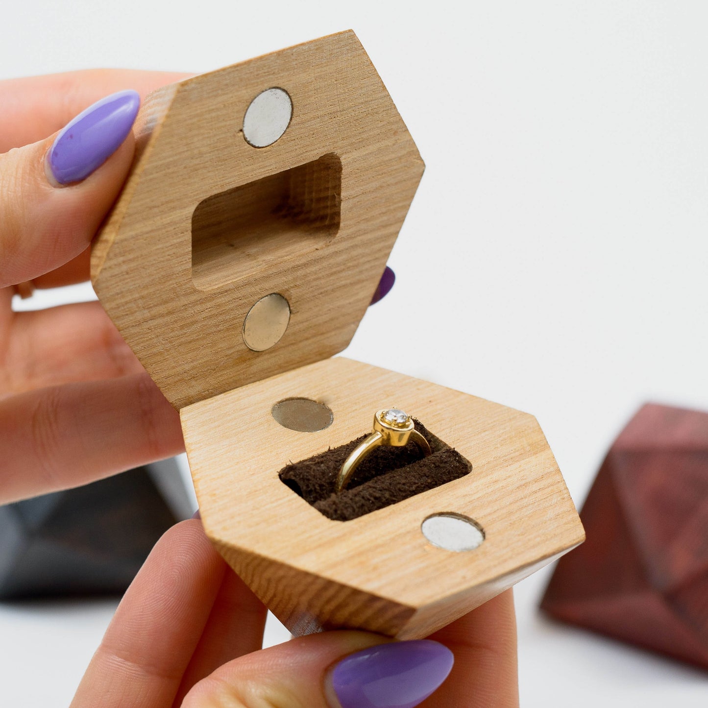 Personalized Diamond Shaped Wood Ring Box: Engagement Proposal