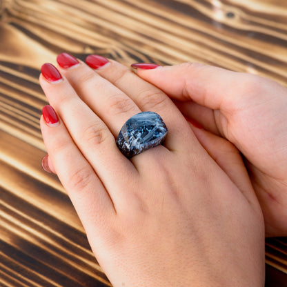Enchanted Forest Wood Resin Ring: Snow Blizzard Landscape