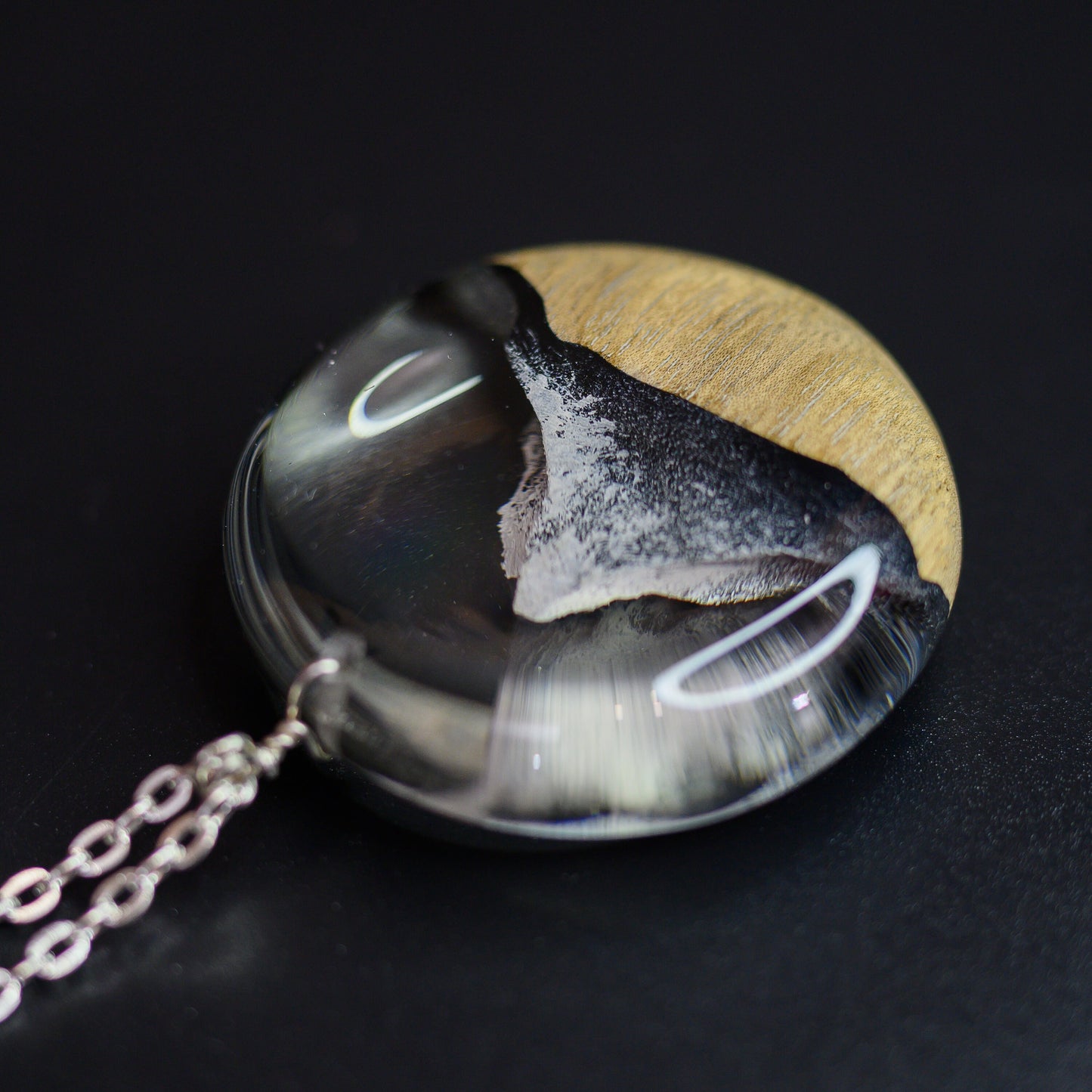 Matterhorn Mountain Wood Resin Necklace: Winter Landscape Jewelry