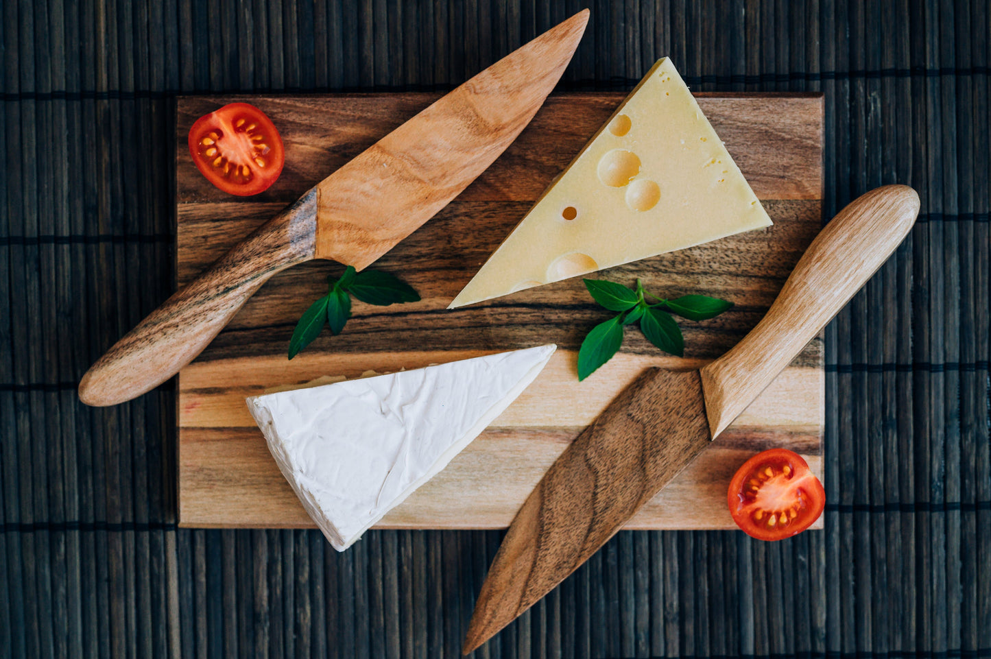 Personalized Wooden Cheese Board Set: Walnut & Ash Knife and Forks