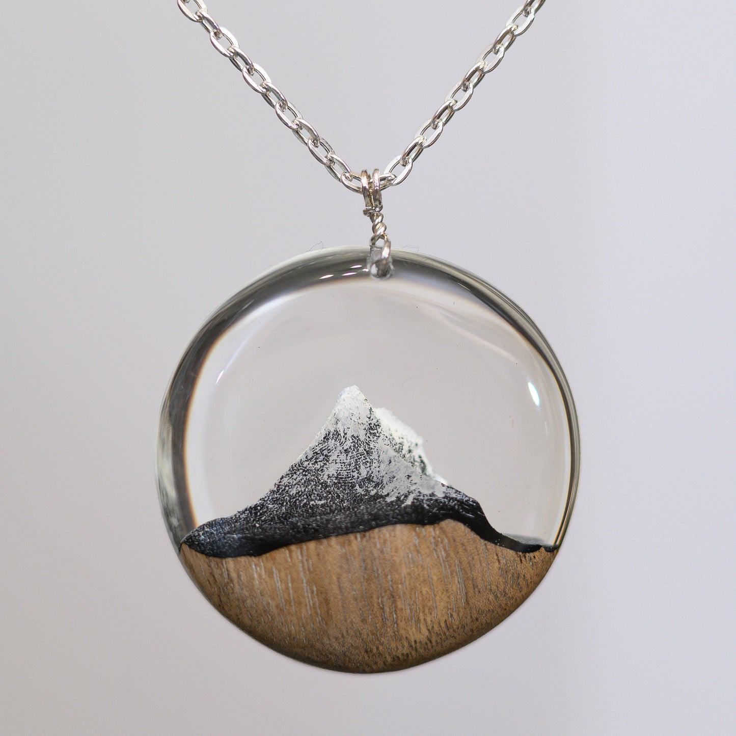 Matterhorn Mountain Wood Resin Necklace: Winter Landscape Jewelry
