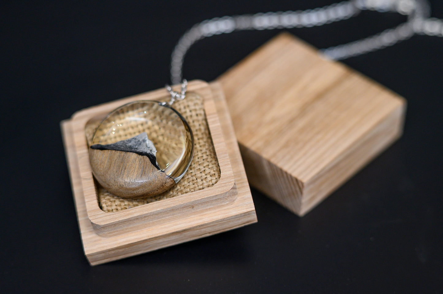 Matterhorn Mountain Wood Resin Necklace: Winter Landscape Jewelry