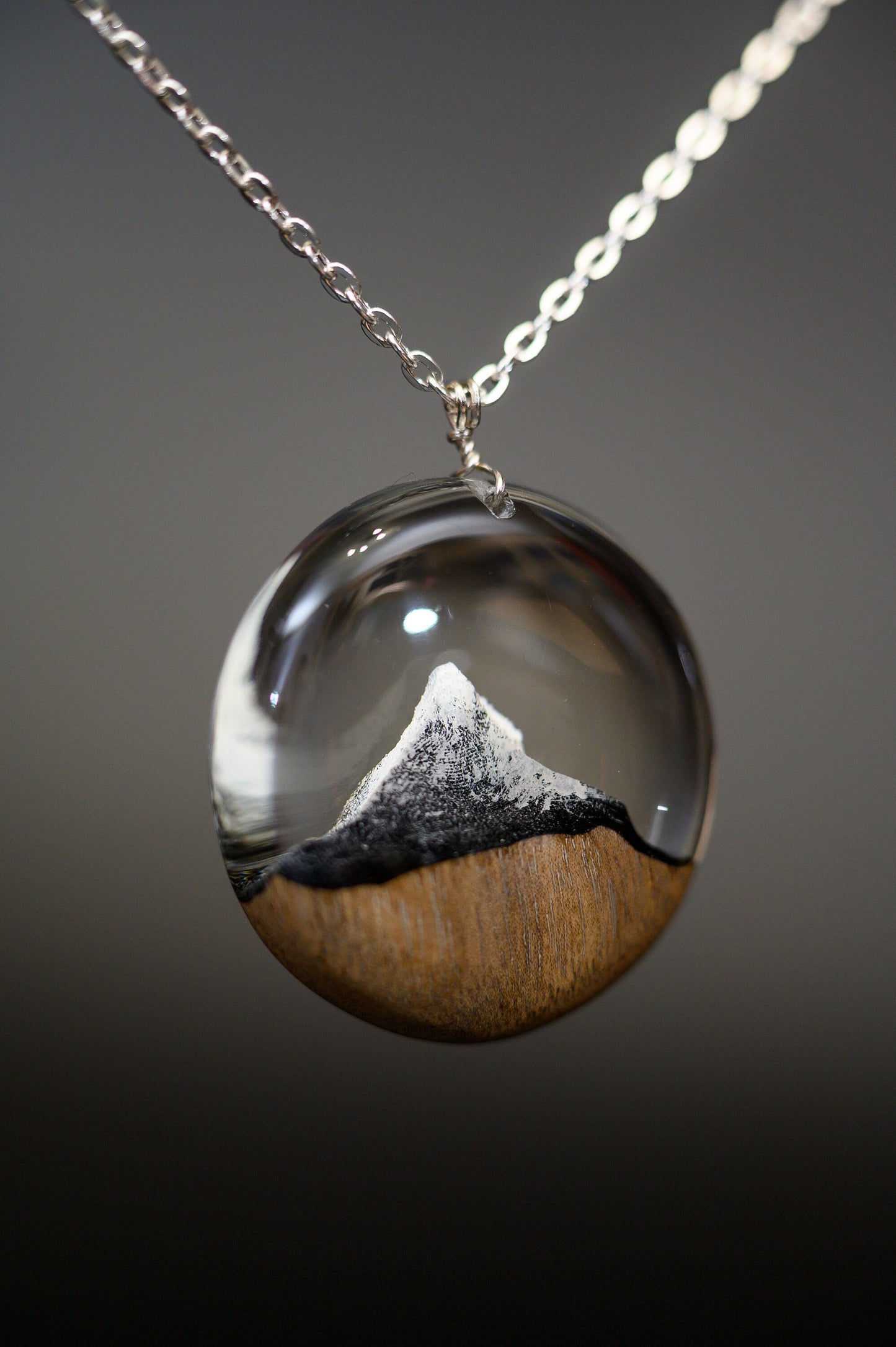 Matterhorn Mountain Wood Resin Necklace: Winter Landscape Jewelry