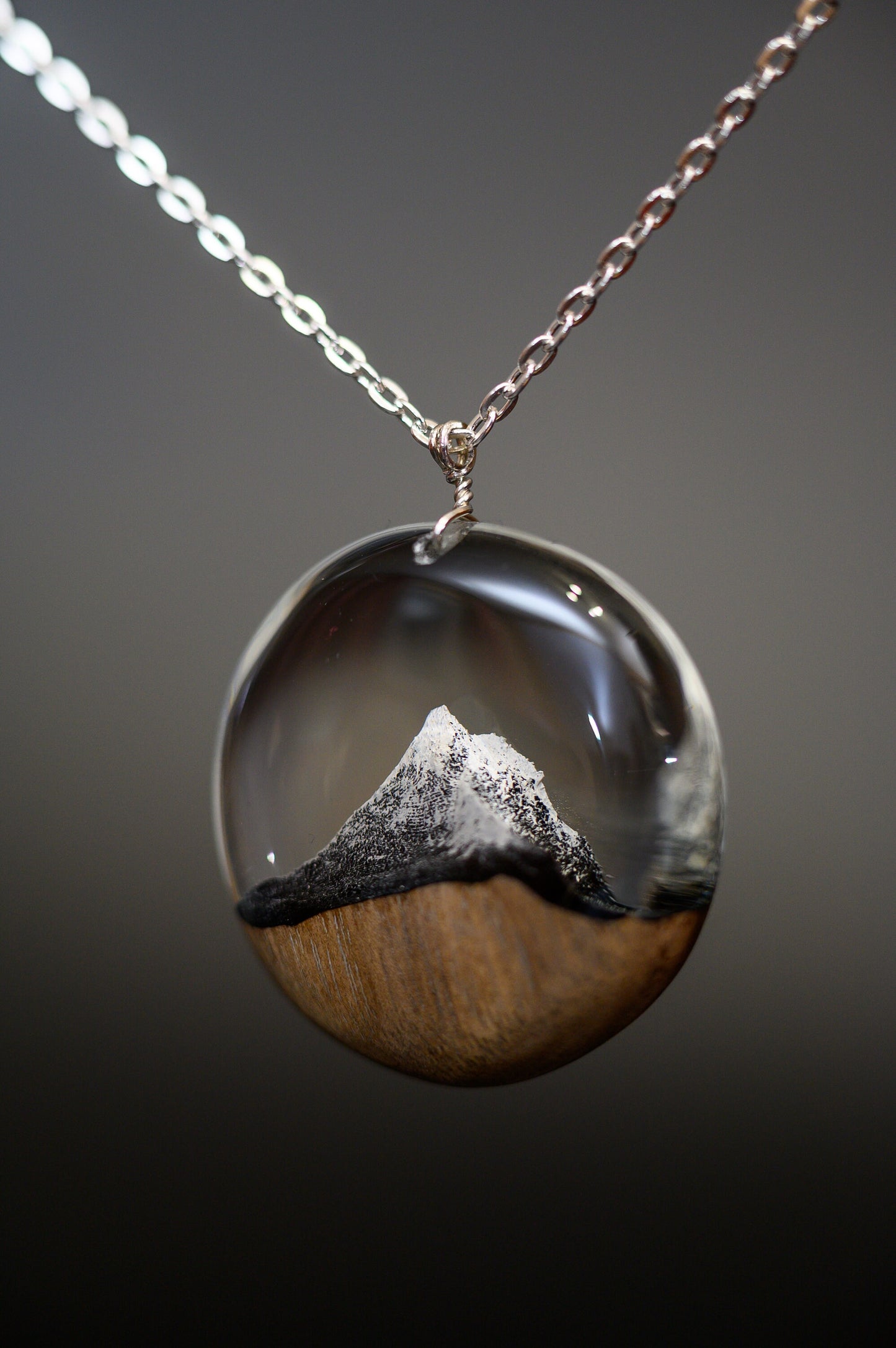 Matterhorn Mountain Wood Resin Necklace: Winter Landscape Jewelry