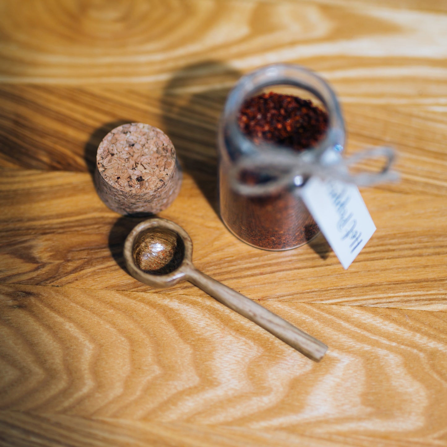 Spice Rack with Glass Jars and Wooden Spoon Deck Stand Spices Kitchen Storage
