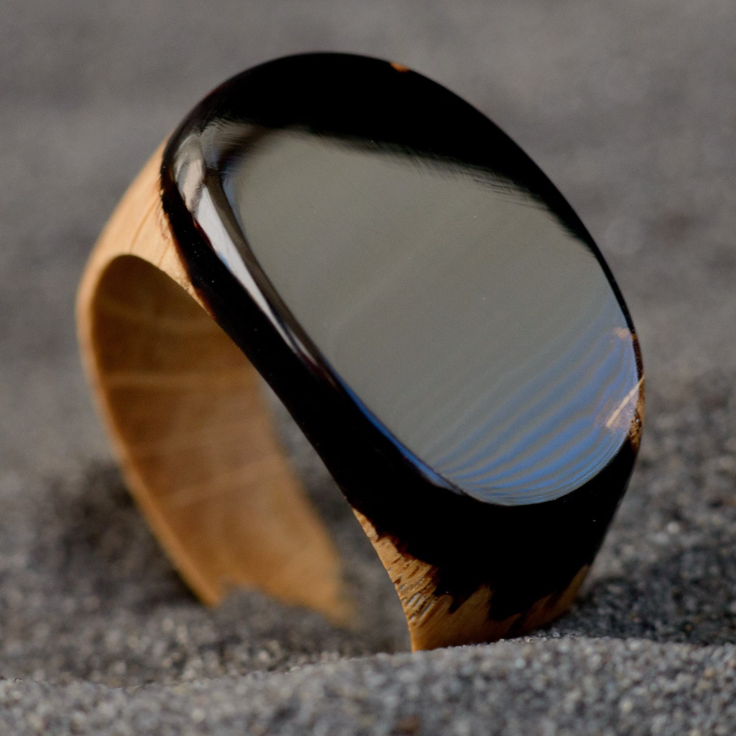Obsidian Black Resin Wood Ring: Unisex Low Profile Band