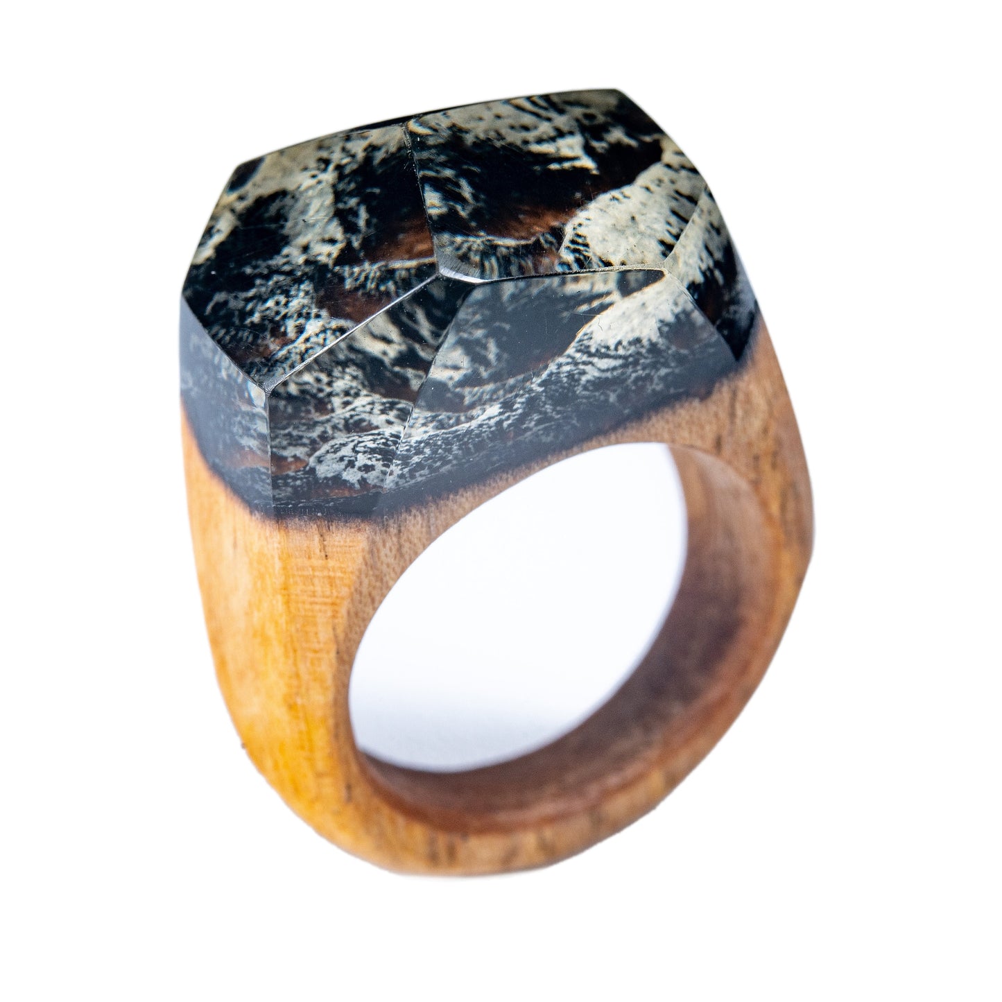 Handmade Mountain Landscape Resin Wood Ring, Anniversary Gift