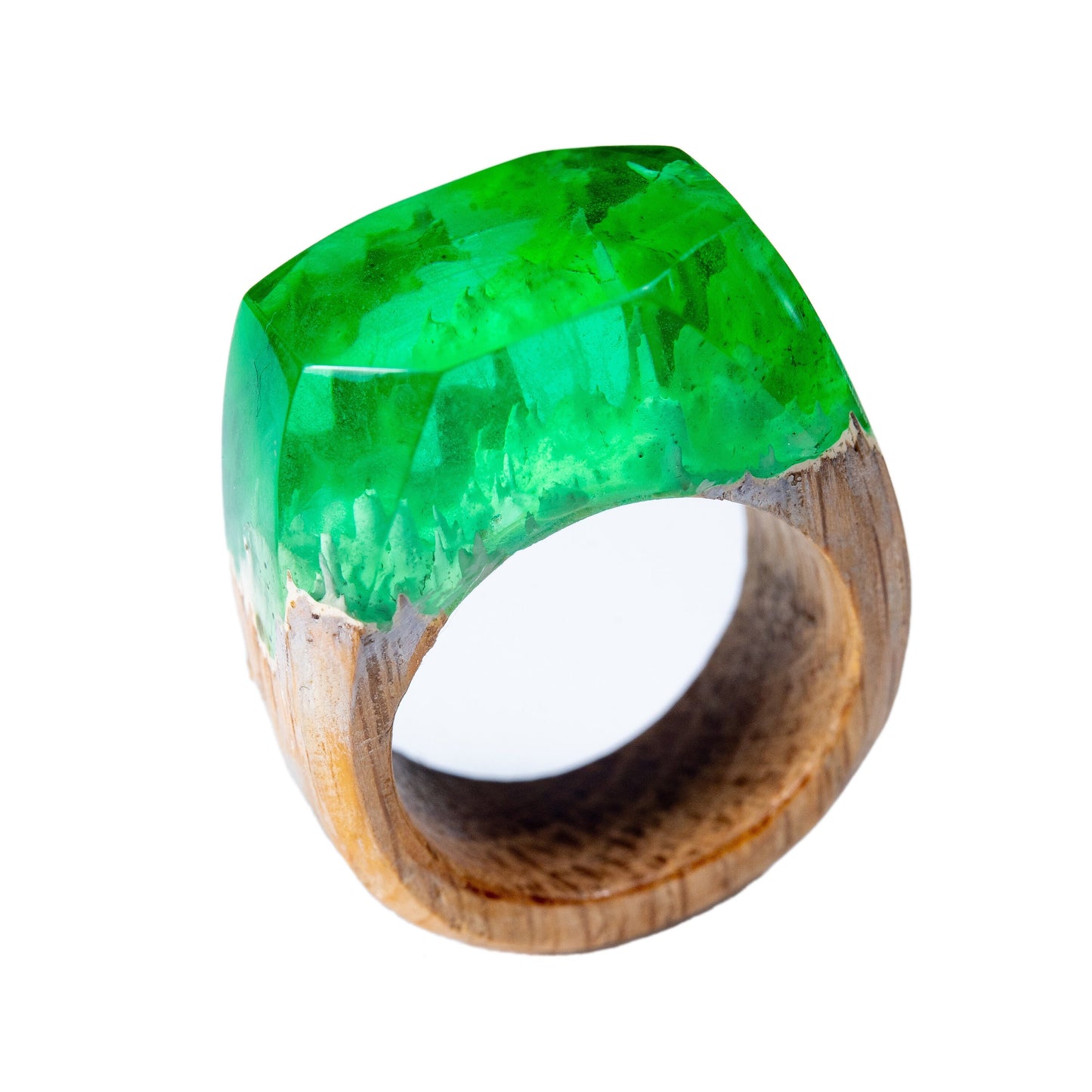 Green Resin Wood Ring, Handmade Hypoallergenic Jewelry, Ukraine Shop