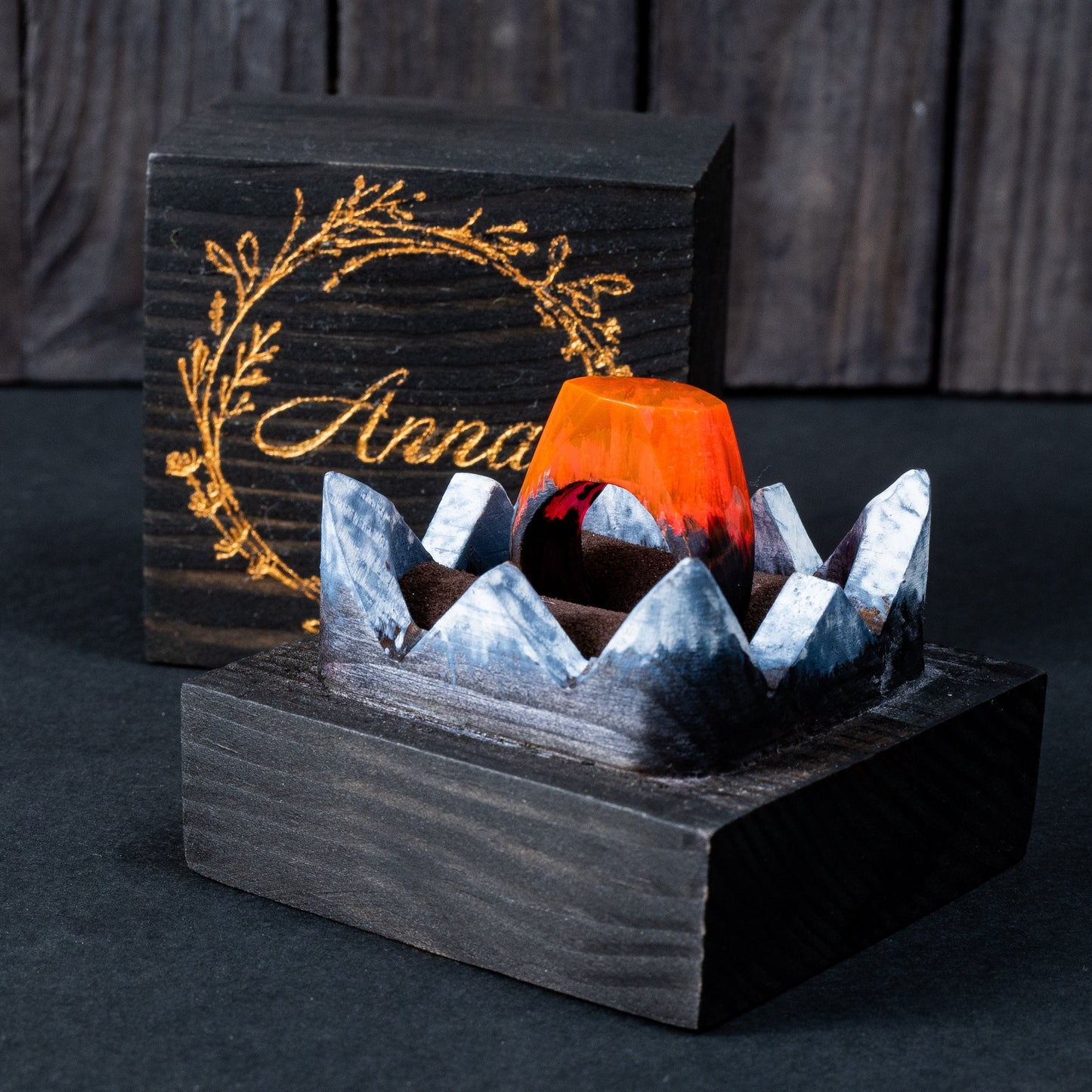 Red Resin Wood Ring: Handmade Women's Ring with Gift Box