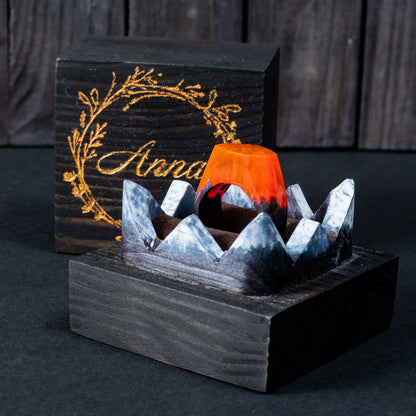 Red Resin Wood Ring: Handmade Women's Ring with Gift Box