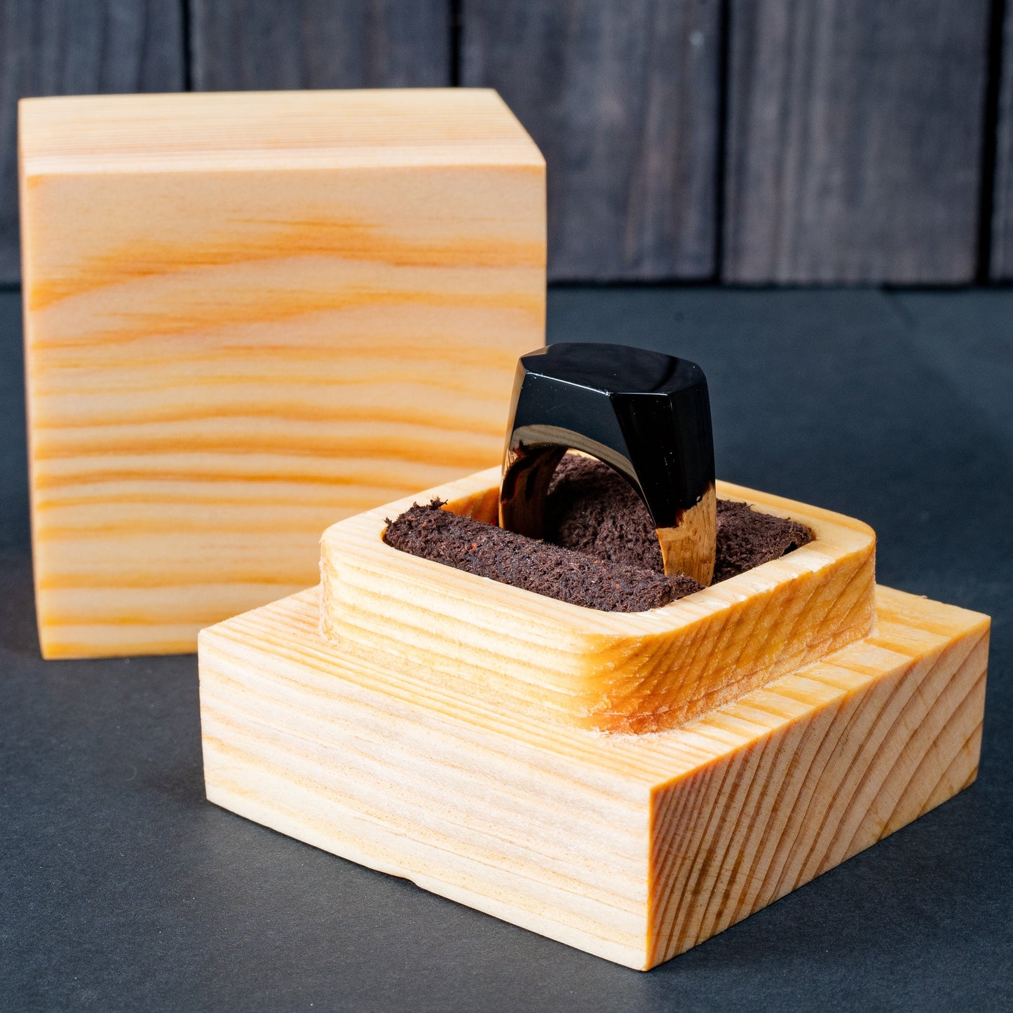 Obsidian Black Resin Ring: Unisex Wood Epoxy Ring in Gift Box