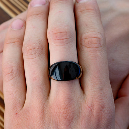 Obsidian Black Resin Wood Ring: Unisex Low Profile Band