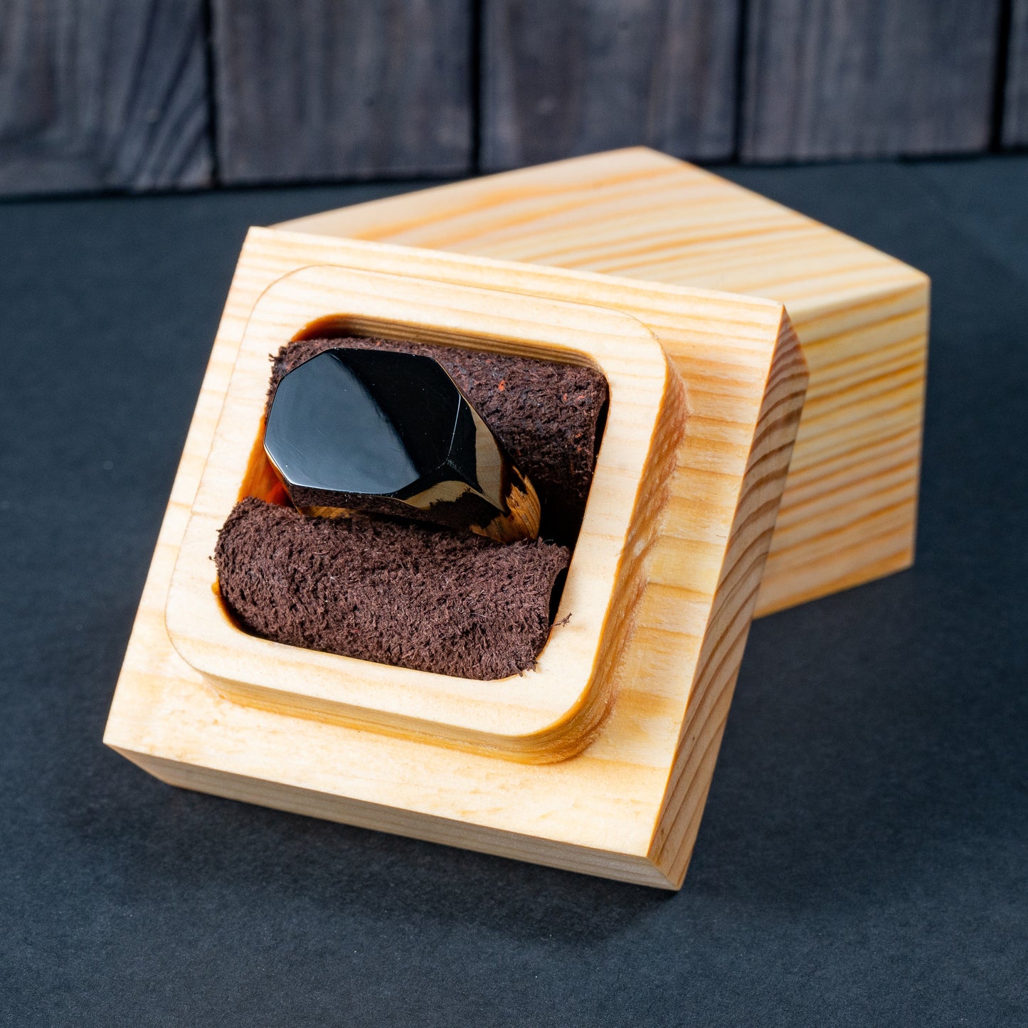 Obsidian Black Resin Ring: Unisex Wood Epoxy Ring in Gift Box