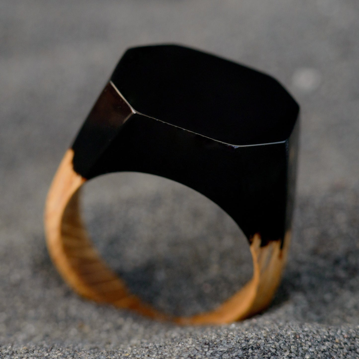 Obsidian Black Resin Ring: Unisex Wood Epoxy Ring in Gift Box