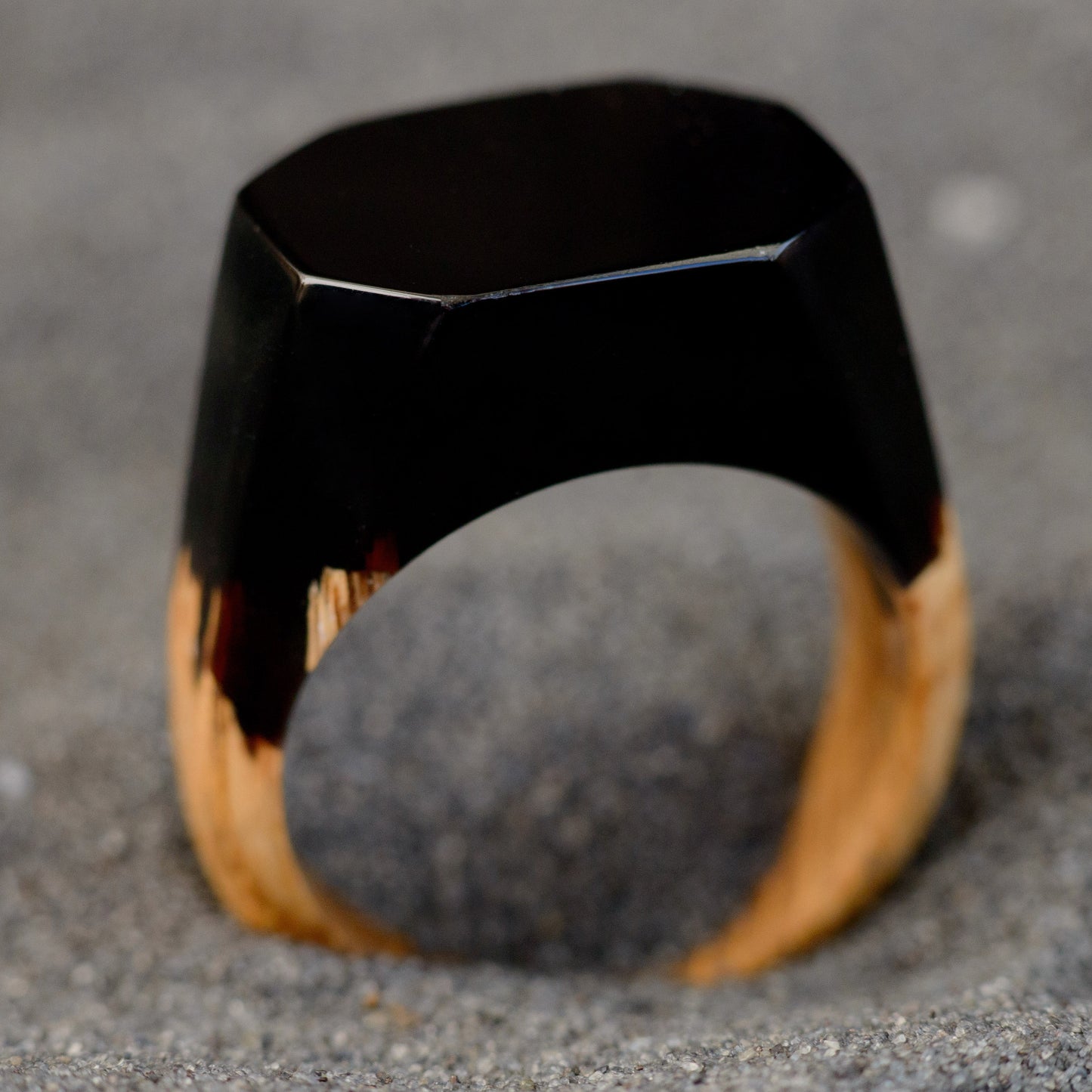 Obsidian Black Resin Ring: Unisex Wood Epoxy Ring in Gift Box