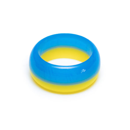 Handmade Ukraine Flag Resin Ring | Personalized Engraved Wooden Box | Patriotic Jewelry