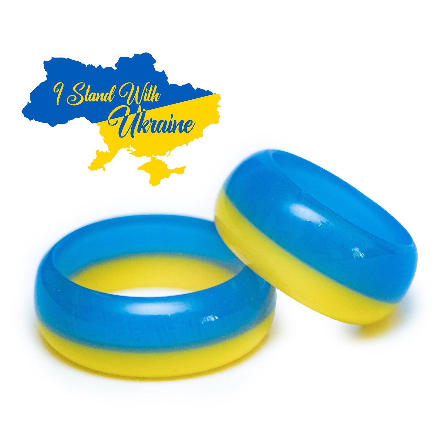 Handmade Ukraine Flag Resin Ring | Personalized Engraved Wooden Box | Patriotic Jewelry