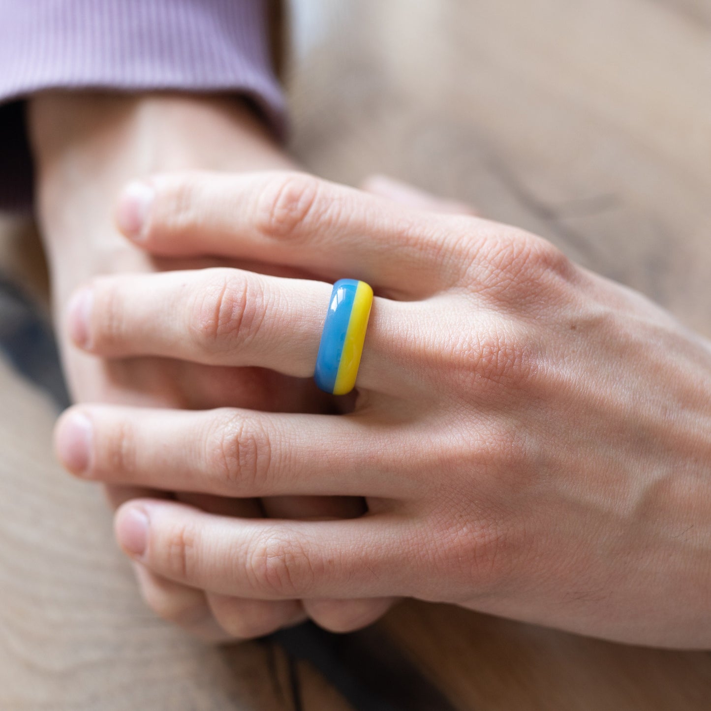 Handmade Ukraine Flag Resin Ring | Personalized Engraved Wooden Box | Patriotic Jewelry