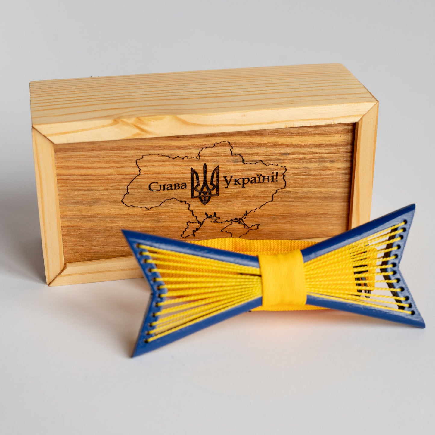 Ukraine Colors Wooden Bow Tie for Men in Personalized Wood Gift Box