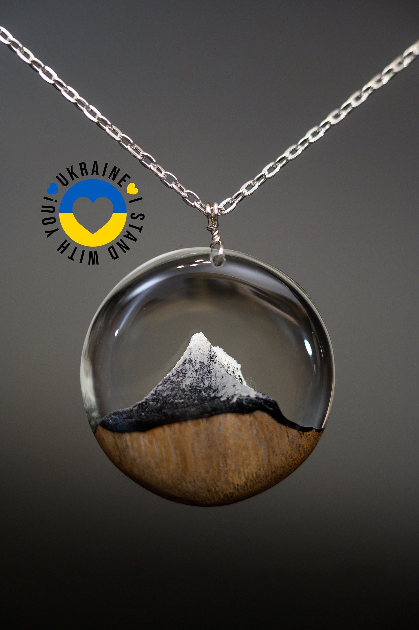 Matterhorn Mountain Wood Resin Necklace: Winter Landscape Jewelry