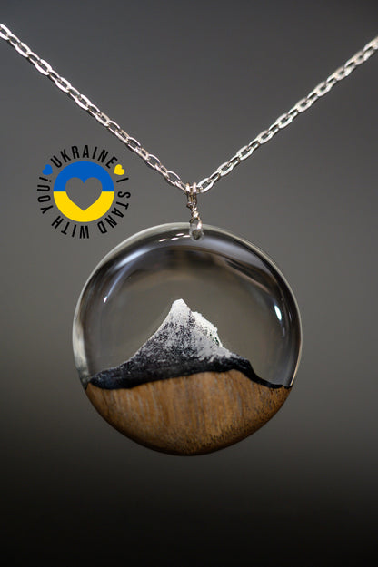 Matterhorn Mountain Wood Resin Necklace: Winter Landscape Jewelry