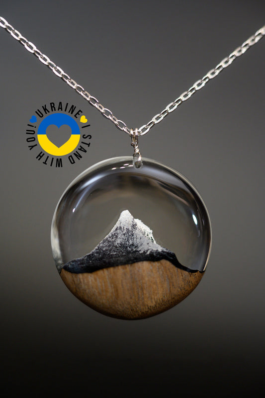 Matterhorn Mountain Wood Resin Necklace: Winter Landscape Jewelry