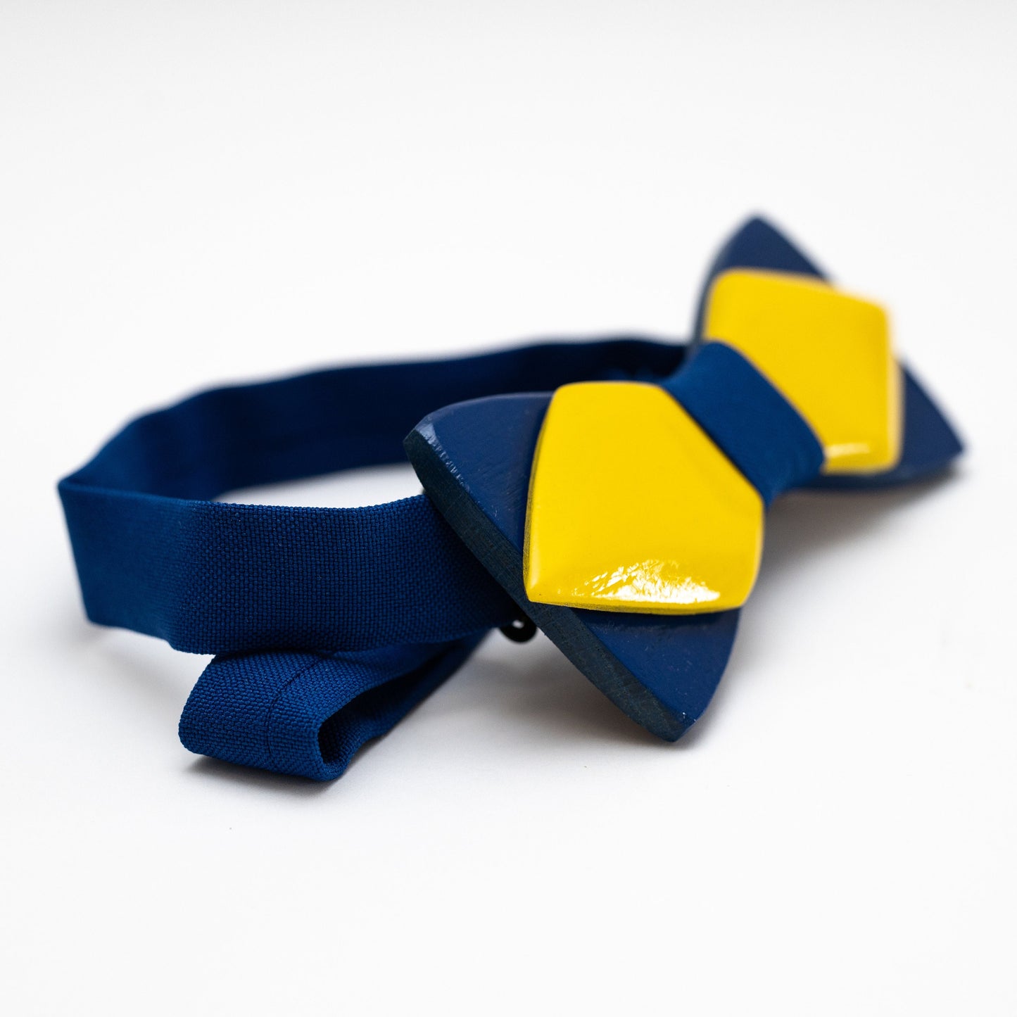 Blue and Yellow Wooden Bow Tie in Ukraine Colors with Personalized Wood Gift Box