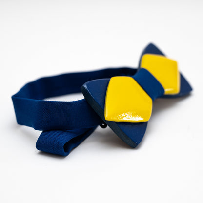 Blue and Yellow Wooden Bow Tie in Ukraine Colors with Personalized Wood Gift Box