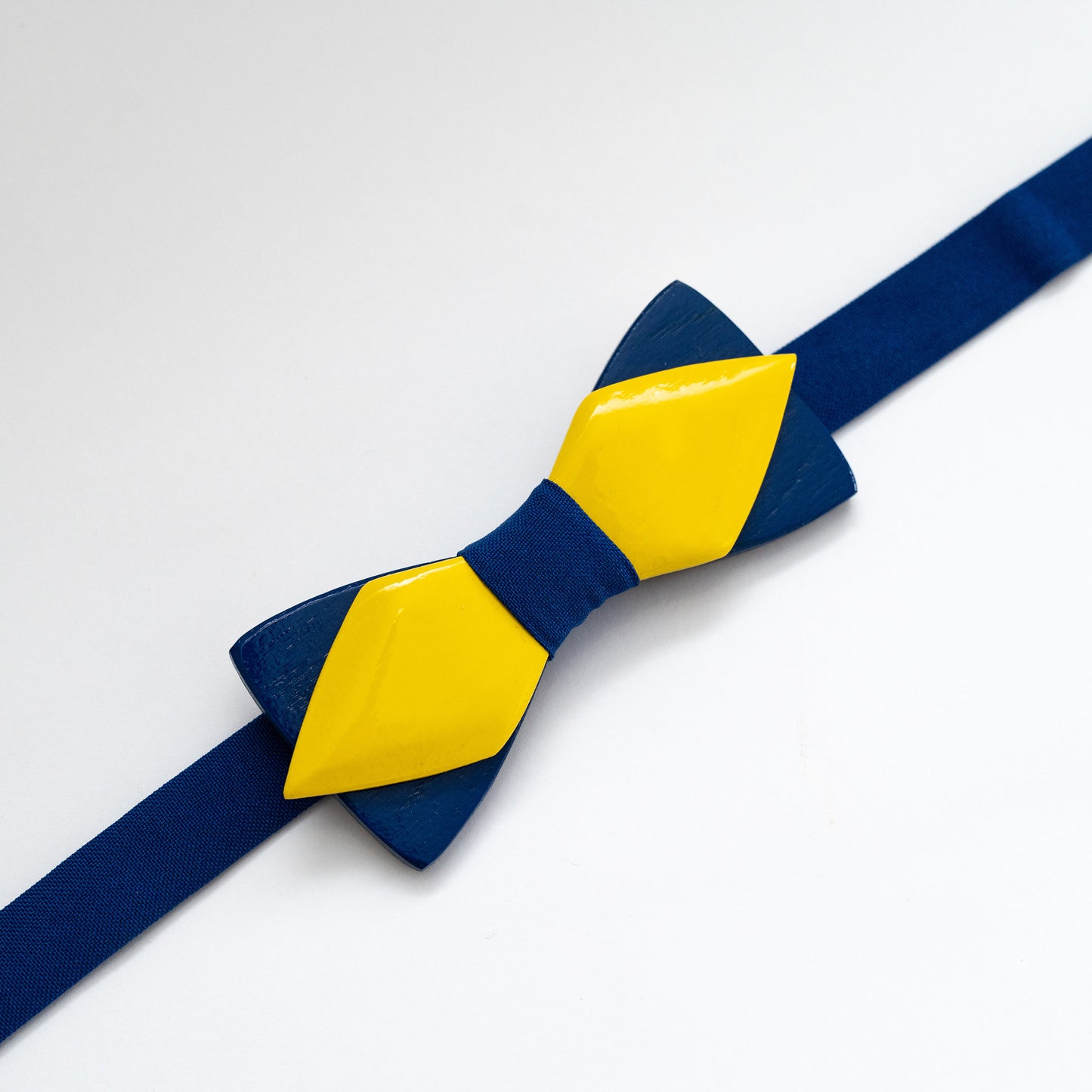 Blue and Yellow Wooden Bow Tie in Ukraine Colors with Personalized Wood Gift Box