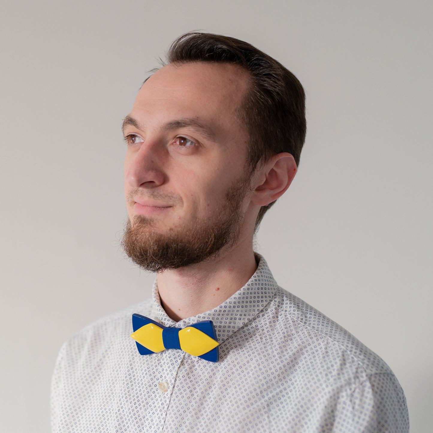 Blue and Yellow Wooden Bow Tie in Ukraine Colors with Personalized Wood Gift Box