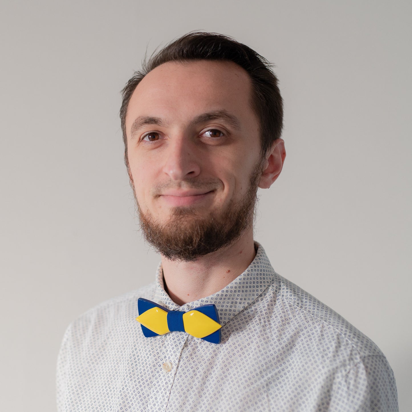 Blue and Yellow Wooden Bow Tie in Ukraine Colors with Personalized Wood Gift Box