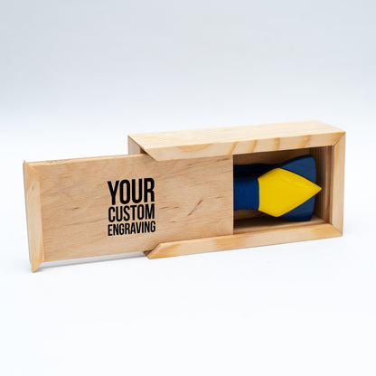 Blue and Yellow Wooden Bow Tie in Ukraine Colors with Personalized Wood Gift Box