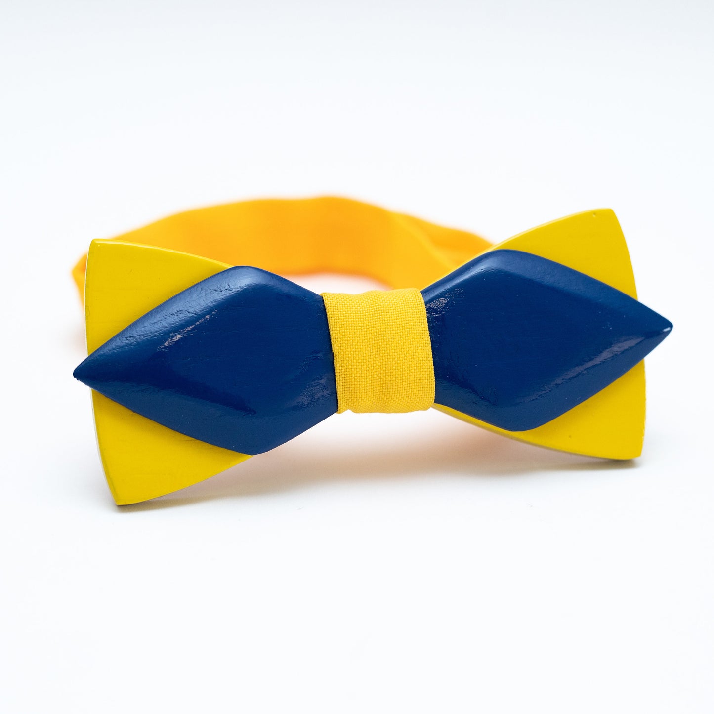 Wooden Bow Tie Yellow and Blue in Ukraine Colors with Personalized Wood Gift Box