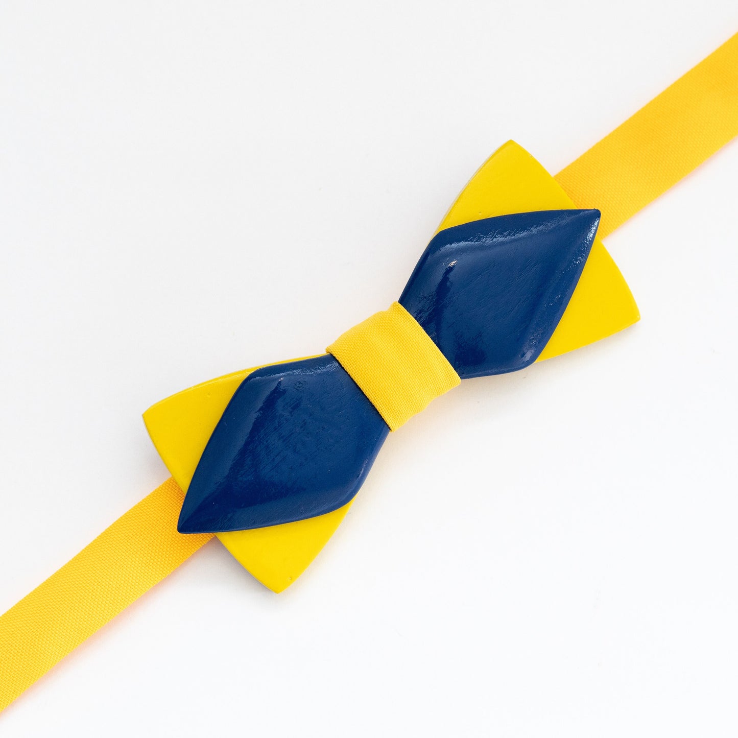 Wooden Bow Tie Yellow and Blue in Ukraine Colors with Personalized Wood Gift Box