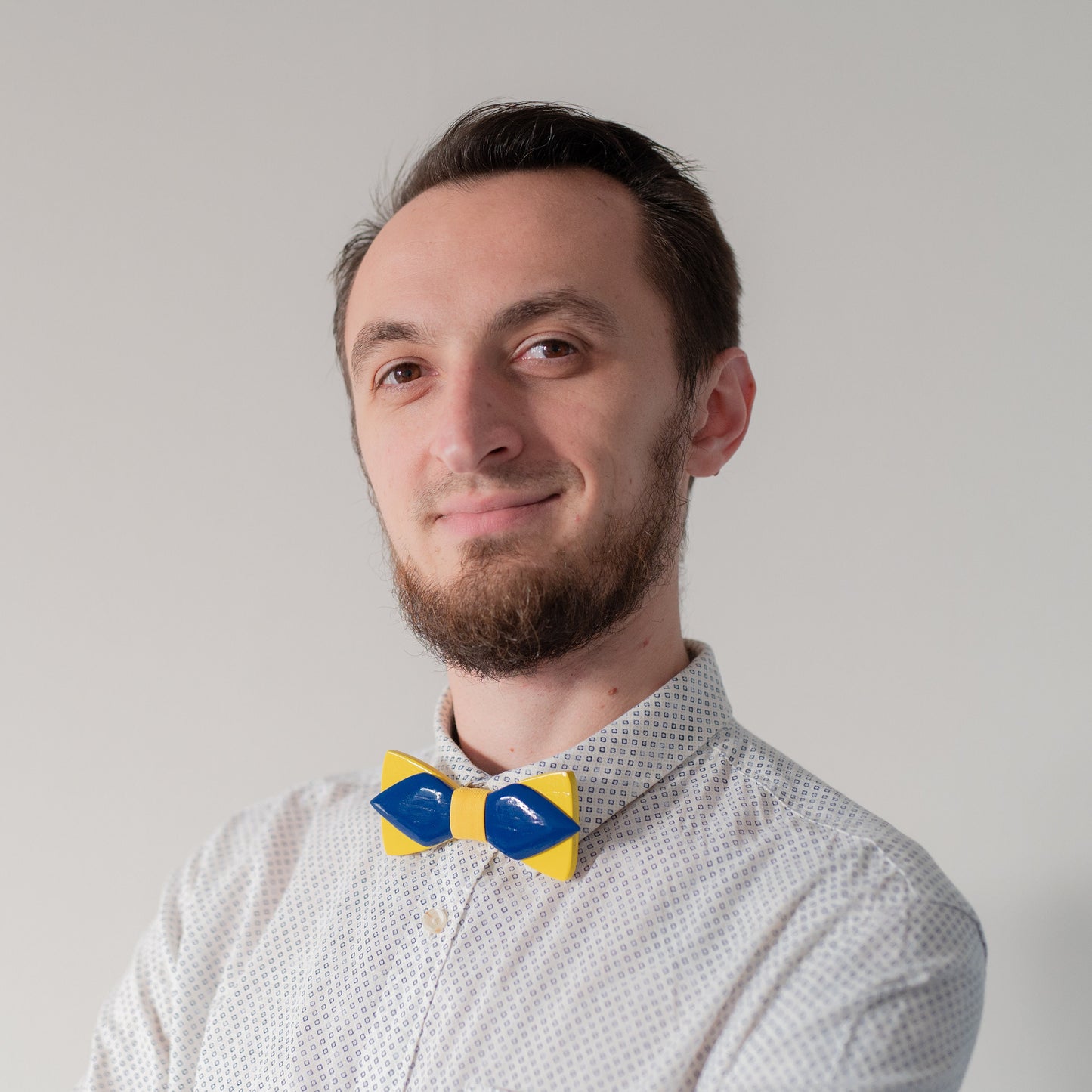 Wooden Bow Tie Yellow and Blue in Ukraine Colors with Personalized Wood Gift Box