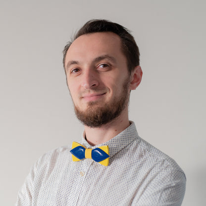 Wooden Bow Tie Yellow and Blue in Ukraine Colors with Personalized Wood Gift Box