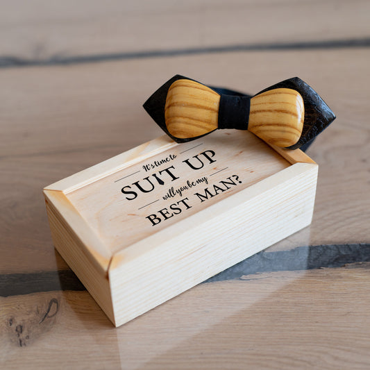 Handmade Ash Wood Bow Tie, Groomsmen Gift Box