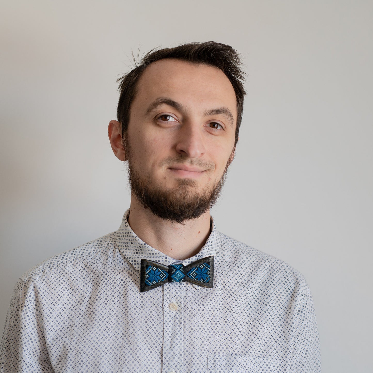 Ukraine Ornament Wooden Bow Tie: Ash Wood, Embroidered