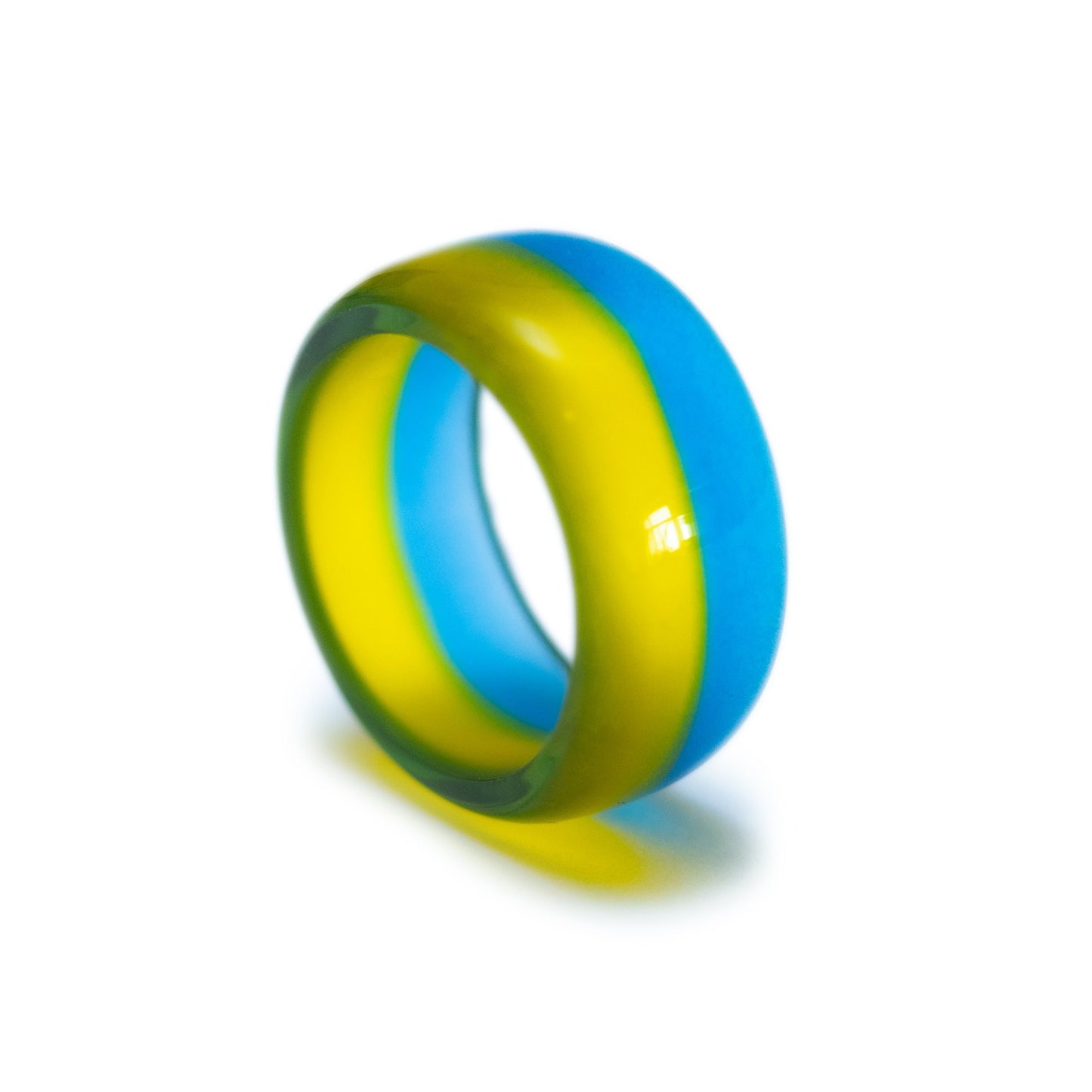 Handmade Ukraine Flag Resin Ring | Personalized Engraved Wooden Box | Patriotic Jewelry