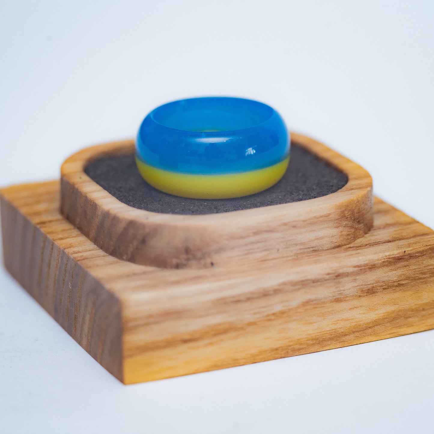 Handmade Ukraine Flag Resin Ring | Personalized Engraved Wooden Box | Patriotic Jewelry