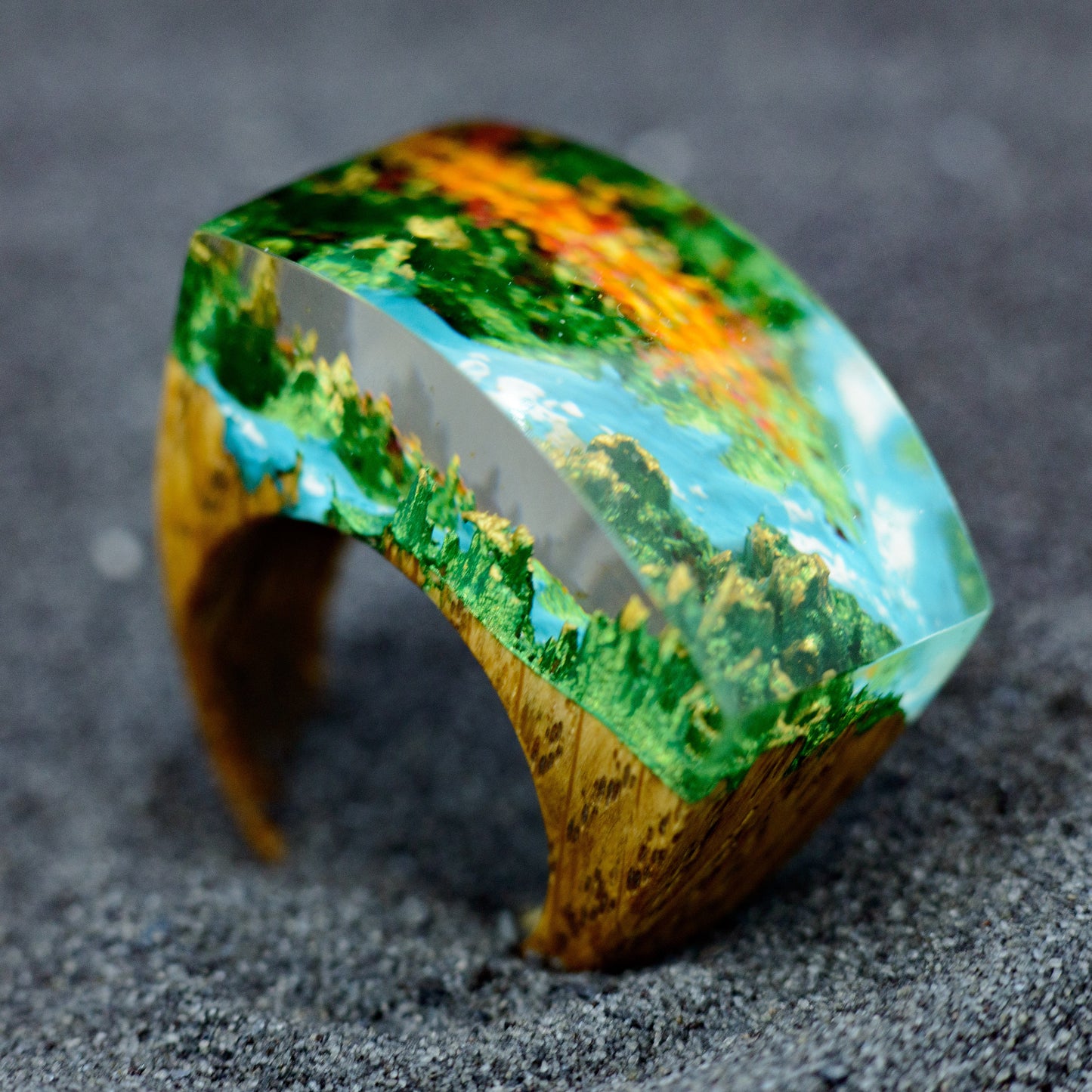 Personalized Wooden Ring – Mountain Landscape Ring, 5th Anniversary Gift for Wife, Mothers Day Jewelry
