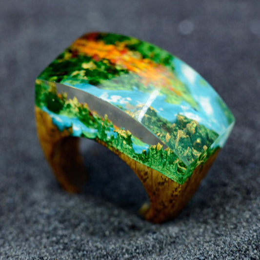 Personalized Wooden Ring – Mountain Landscape Ring, 5th Anniversary Gift for Wife, Mothers Day Jewelry