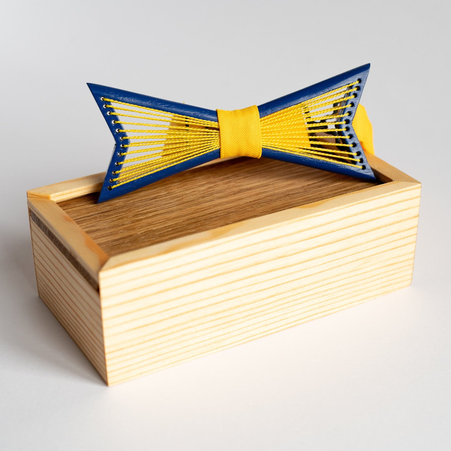 Ukraine Colors Wooden Bow Tie for Men in Personalized Wood Gift Box