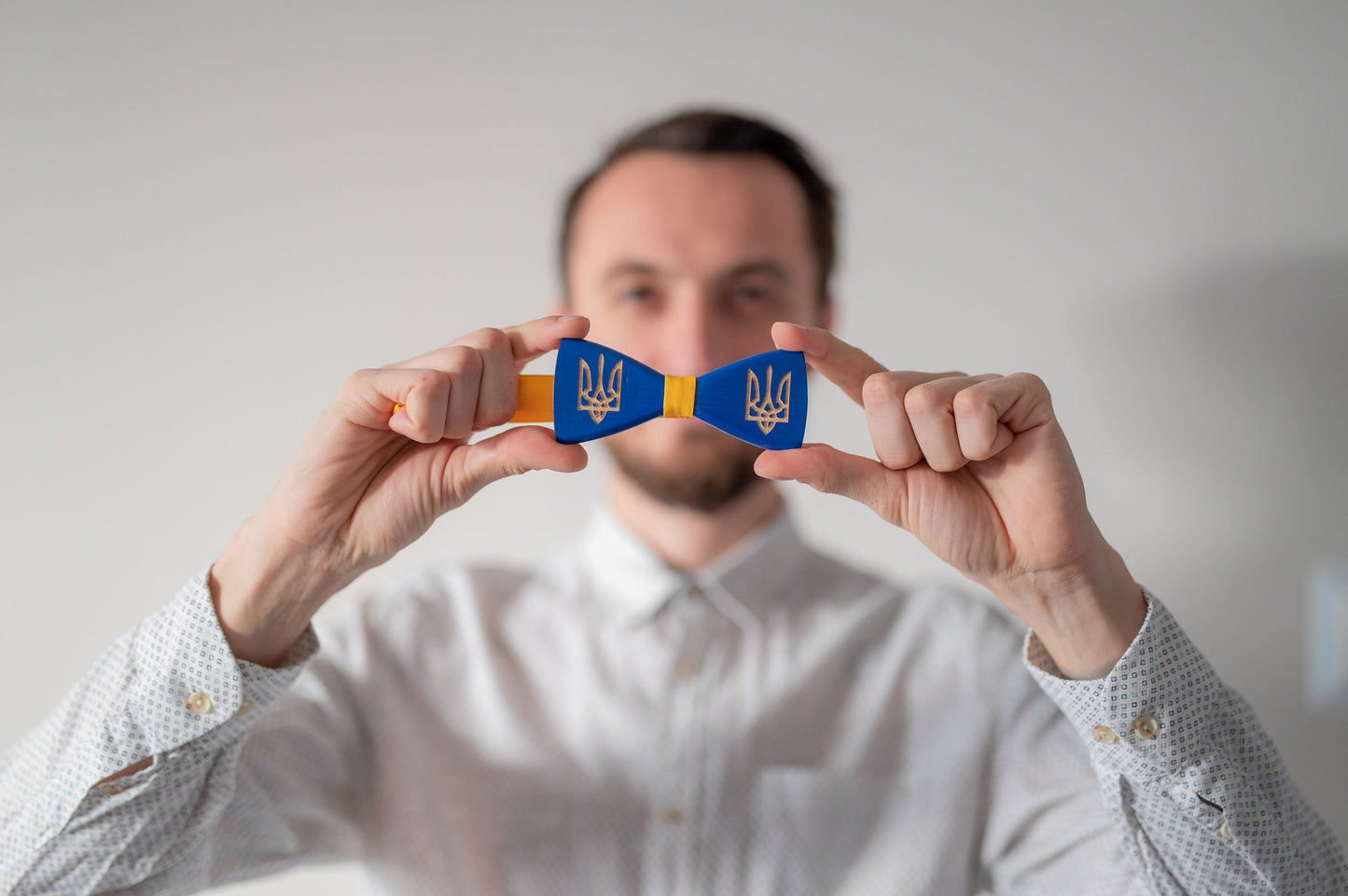 Ukraine Emblem Wooden Bow Tie, Personalized Gift for Men