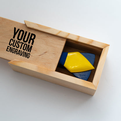 Blue and Yellow Wooden Bow Tie in Ukraine Colors with Personalized Wood Gift Box