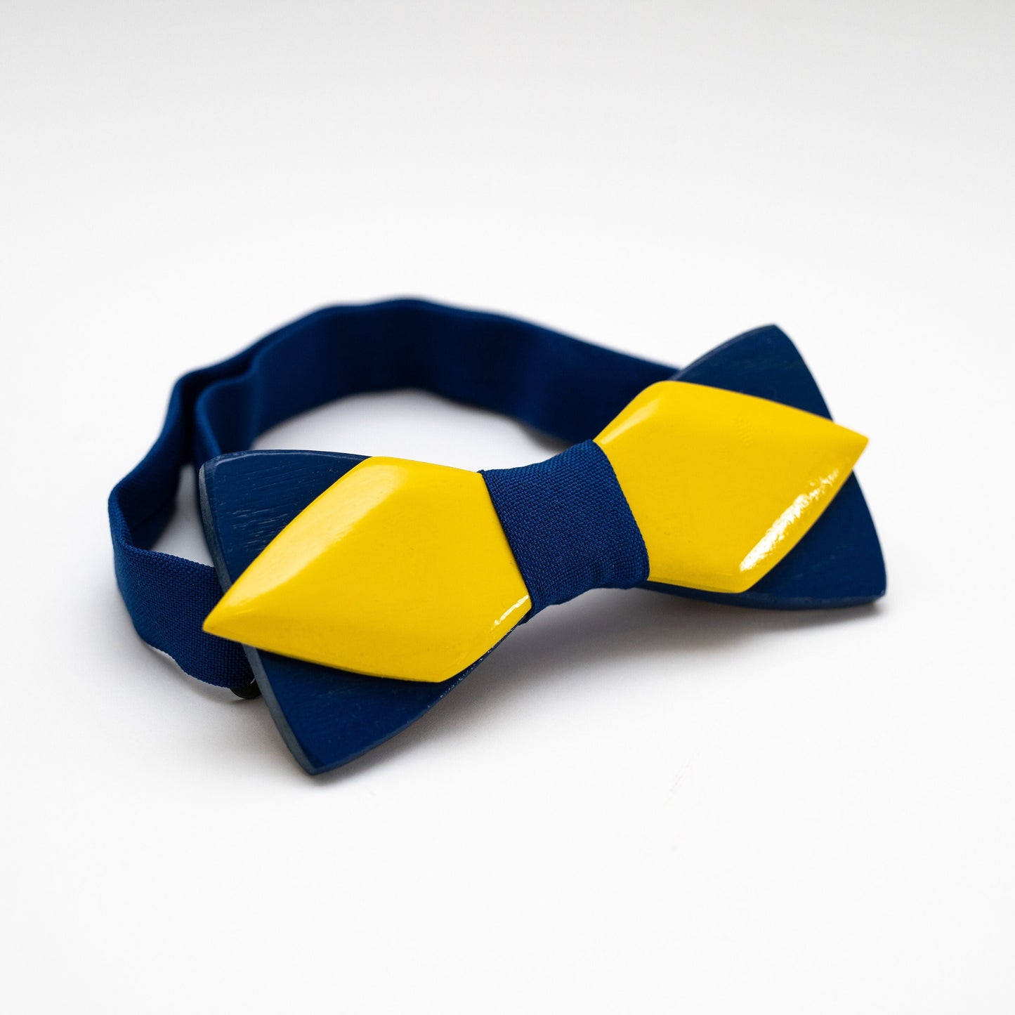 Blue and Yellow Wooden Bow Tie in Ukraine Colors with Personalized Wood Gift Box
