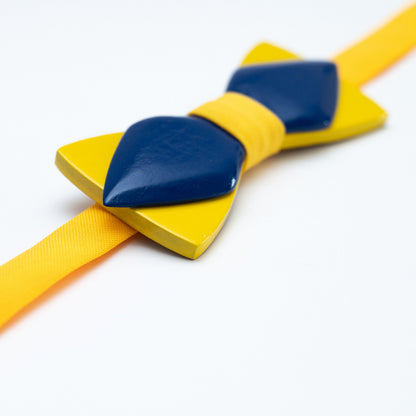 Wooden Bow Tie Yellow and Blue in Ukraine Colors with Personalized Wood Gift Box