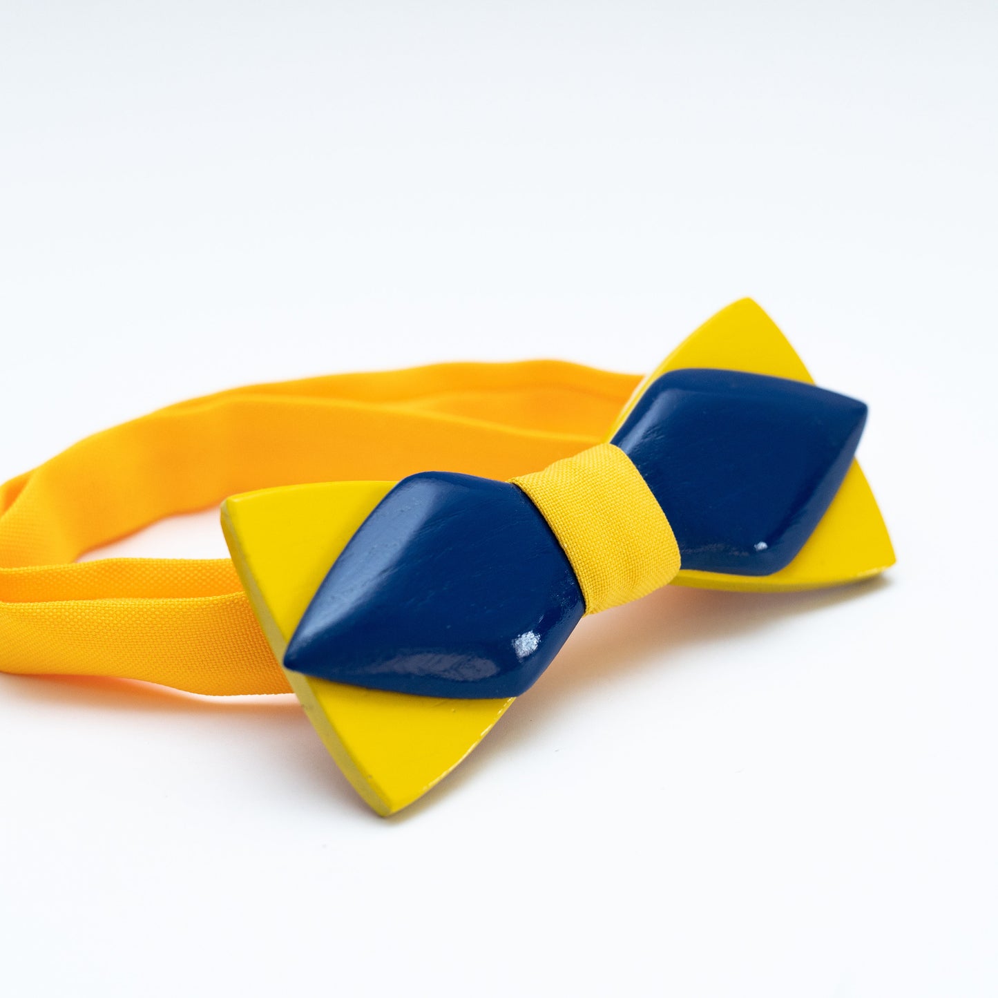 Wooden Bow Tie Yellow and Blue in Ukraine Colors with Personalized Wood Gift Box