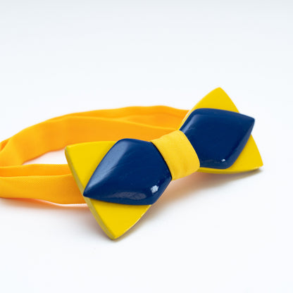 Wooden Bow Tie Yellow and Blue in Ukraine Colors with Personalized Wood Gift Box